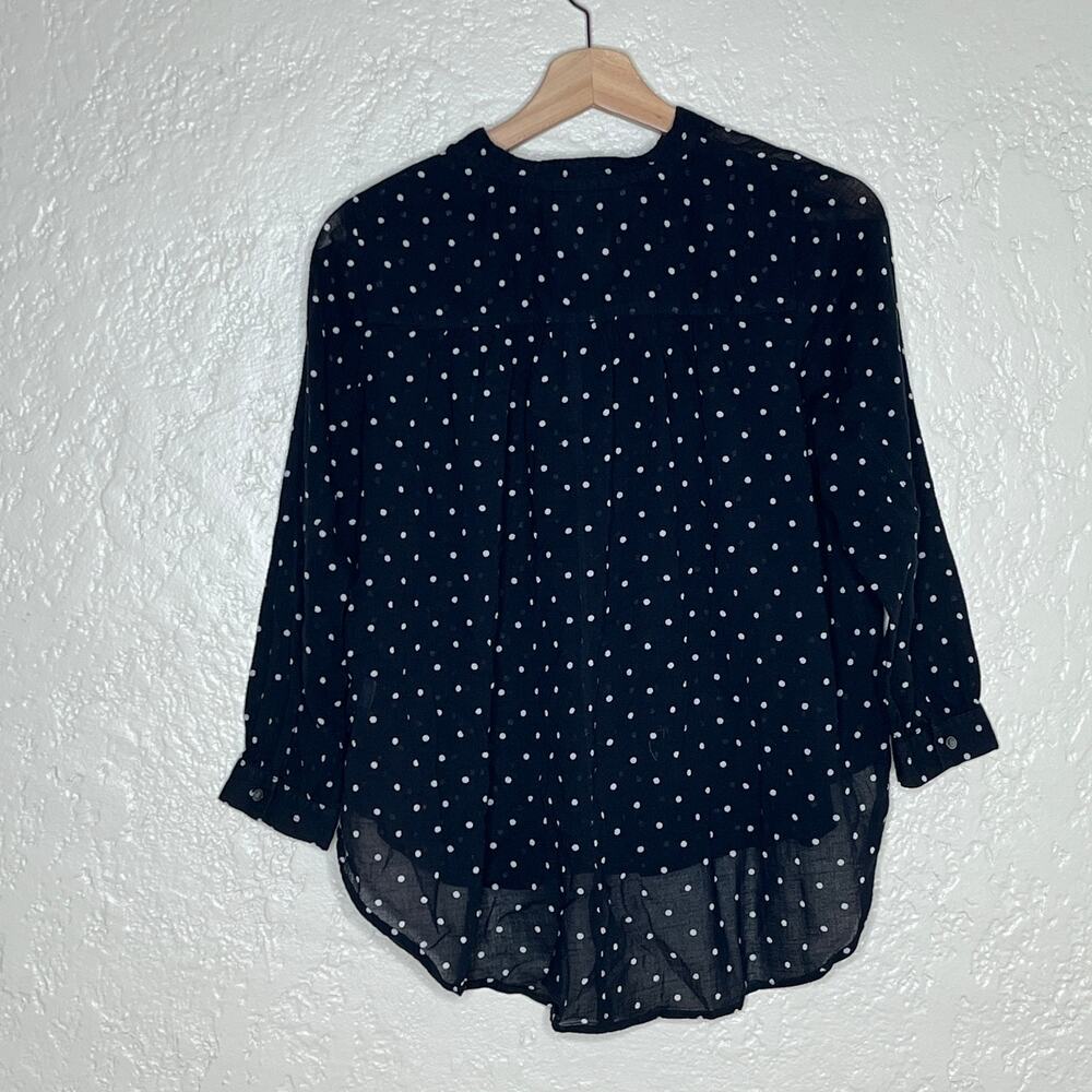 Madewell Womens' Polka Dot Shirred Popover Button Shirt Black White Size Small - Picture 5 of 8